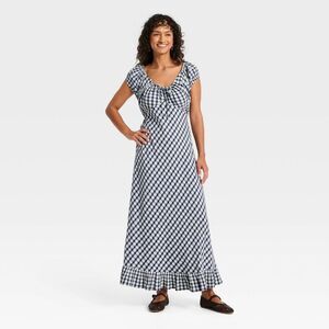 NWT Universal Thread Puff Short Sleeve Ankle Sundress in Navy Gingham / Size M